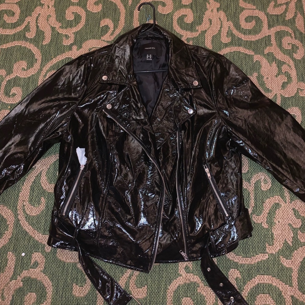 A black leather moto jacket
